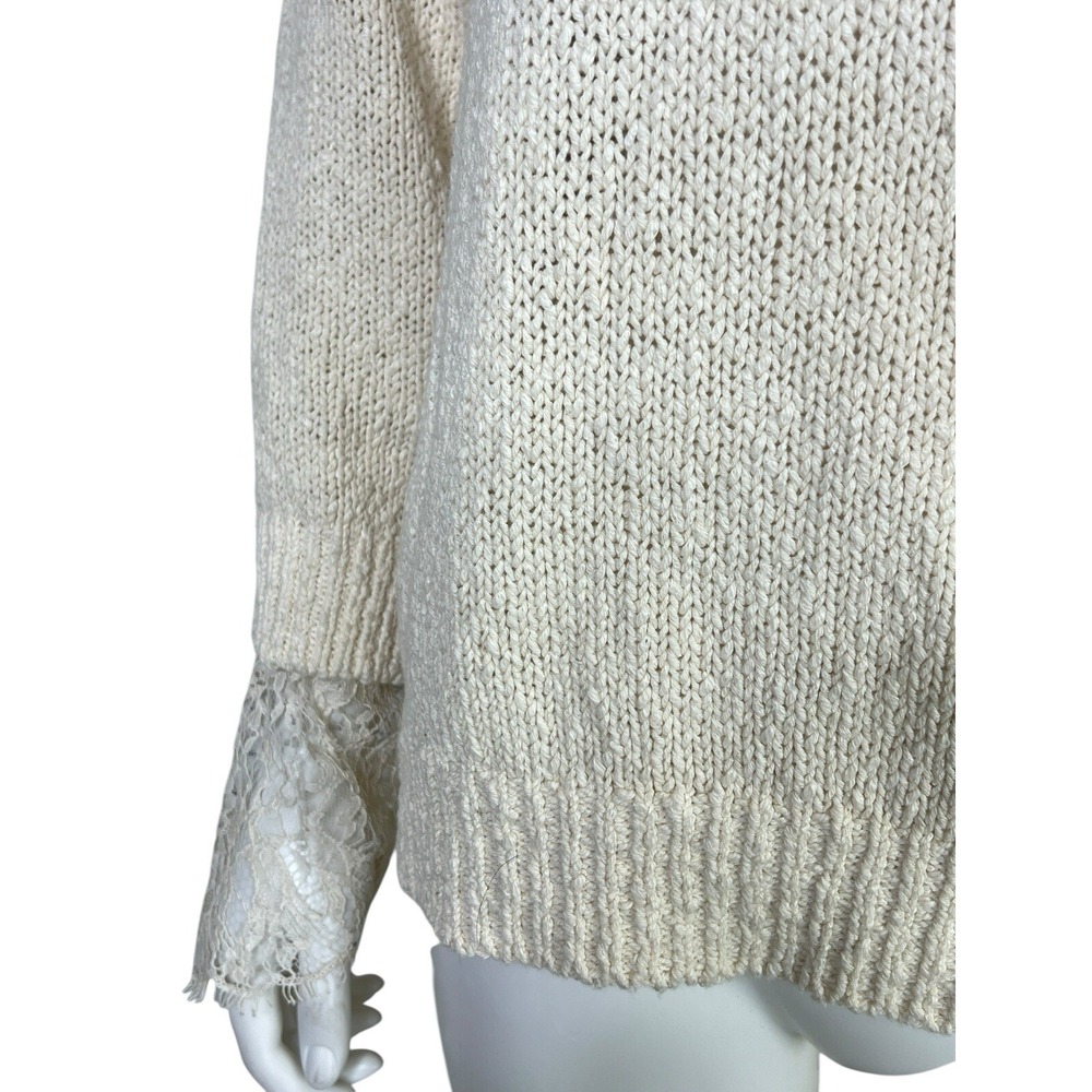 Brunello Cucinelli Womens Sweater Top Ivory Cotton Linen Cottegecore Lace Size L - Picture 7 of 15